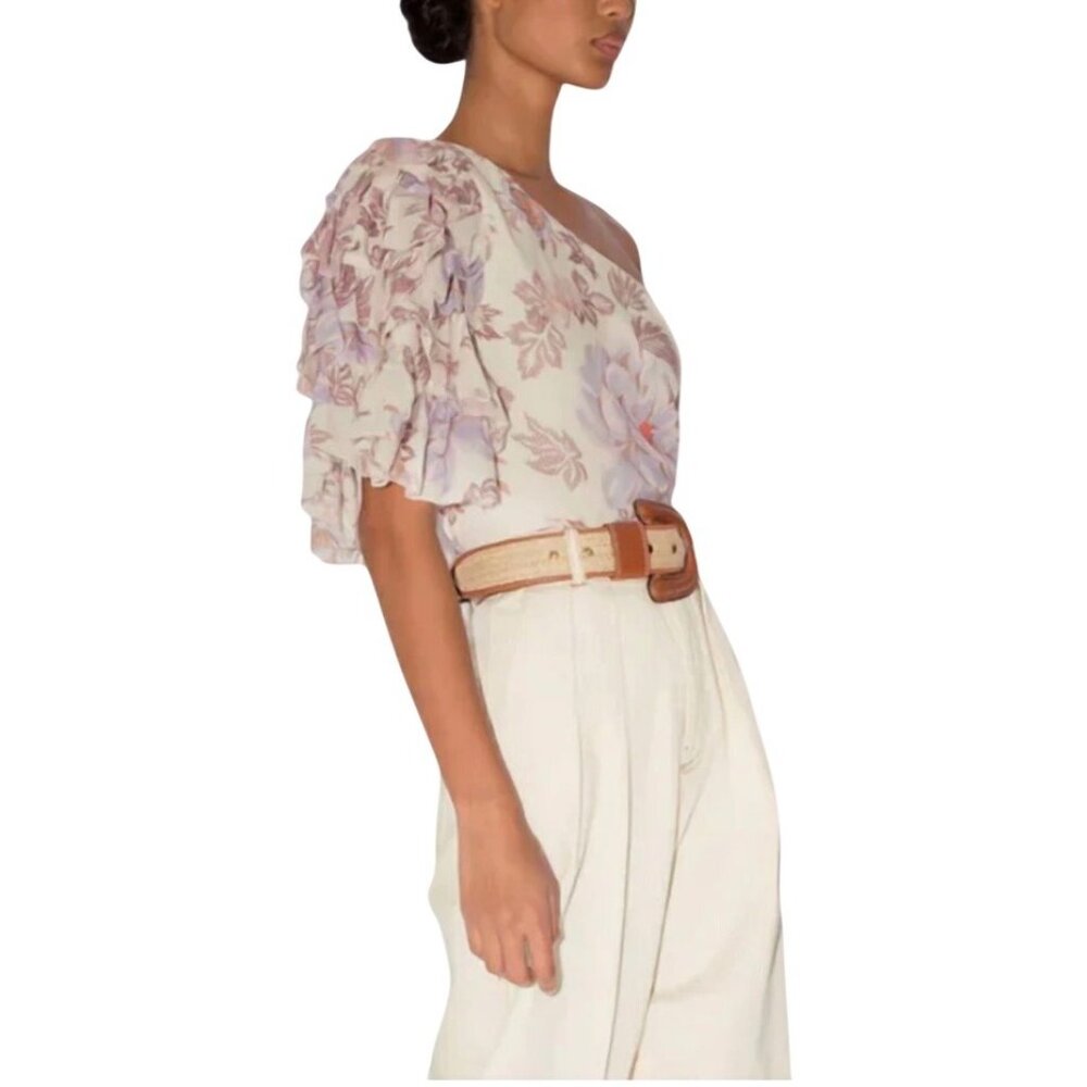 Magali Pascal Desa Black One-Shoulder Ruched Ruffled Top – NEW Size Small - Picture 5 of 9